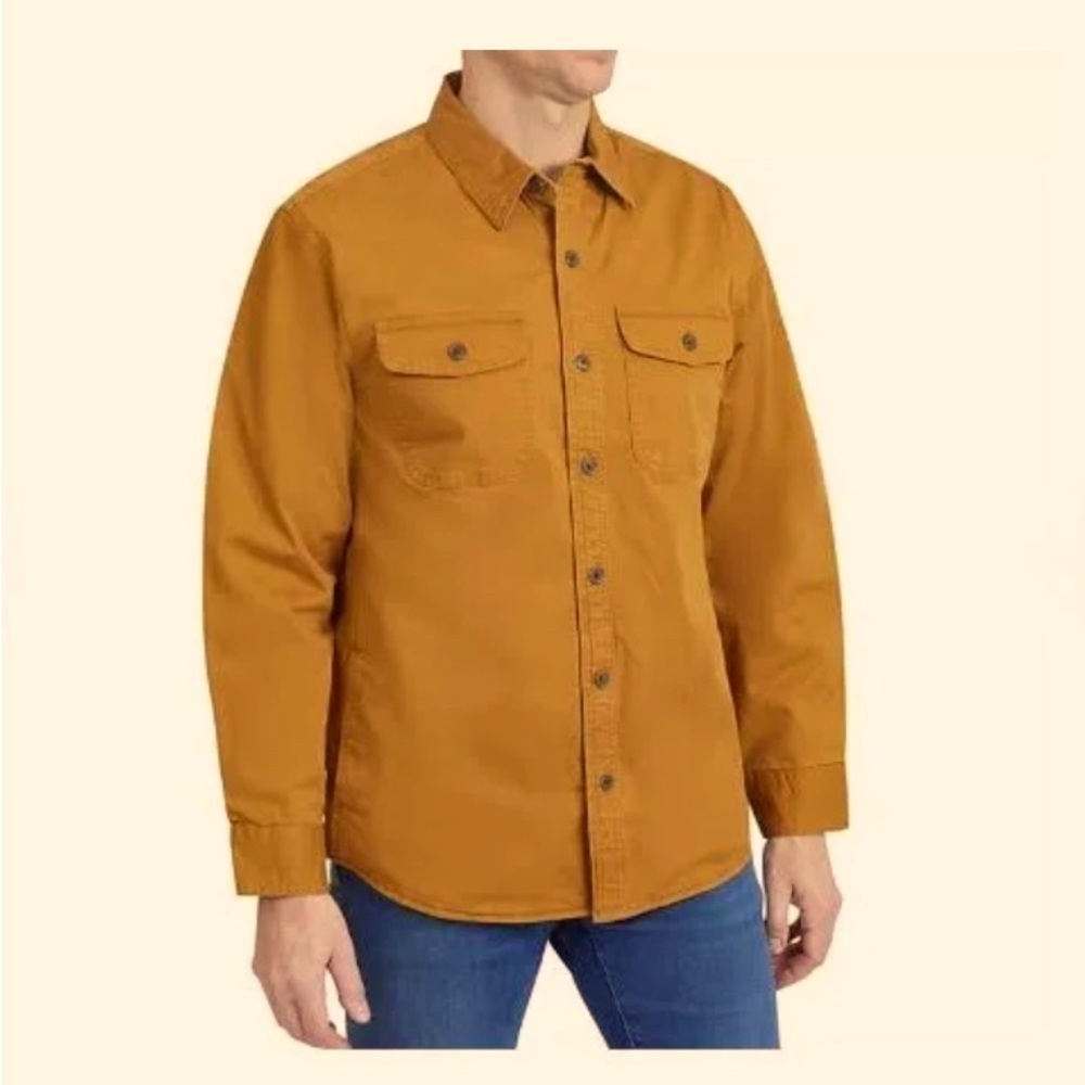 LAND'S End Men's Flannel Lined Long Sleeve Work Shirt Jacket - Golden Pecan - S